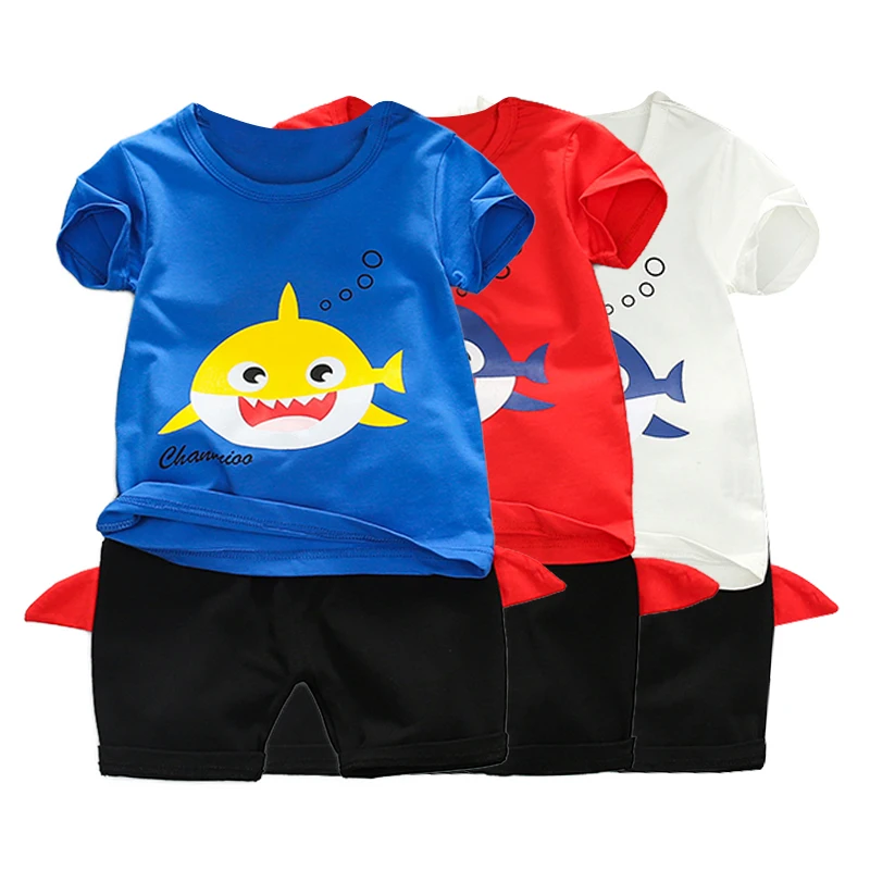 

Summer Baby Boys Cartoon Animal Shark Print Tops Blouse T-shirt+Shorts Set Casual Short Sleeve Outfits Sets