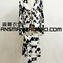 Мужские новые костюмы, Тонкий Блейзер, модный персональный костюм с чернильным цветком размера плюс, мужские костюмы для певца, сценические мужские облегающие платья