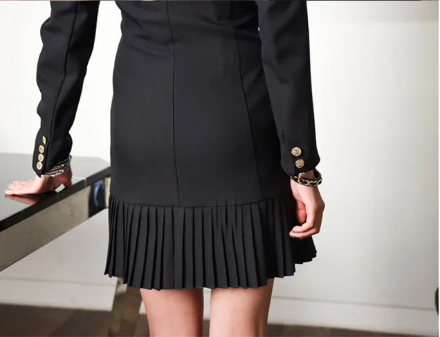 Женские платья-блейзеры с длинным рукавом, двубортное привлекательное плиссированное платье с V-образным вырезом, простое облегающее офисное платье черного и белого цветов для весны