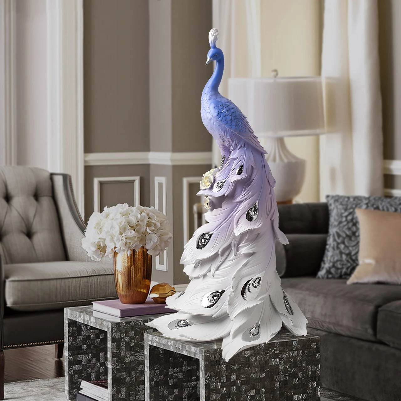 

Home Furnishing Decorations Artwork Creative Set Up Gradient Embossed Peacock Ornaments Living Room Desktop Crafts Sculpture