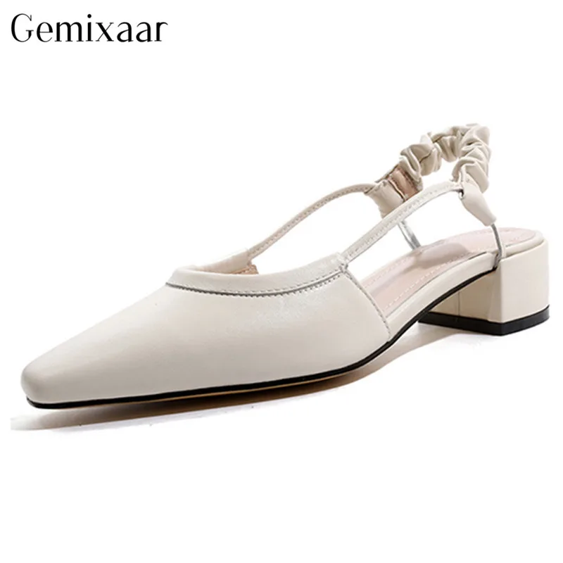 

Leisure Cover Pointed Toe Narrow Elastic Band Women Shoes Slim Shallow Chunky Med Square Heels Sandales Jelly Colors Sandals