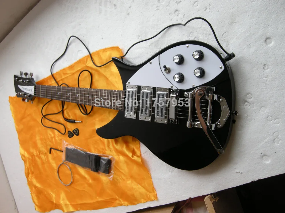 Factory custom shop 2017 Newest Rick 325 Black Electric Guitar 3 Humbucker pickups, Bigsby Tremolo High Quality Free shipping 85