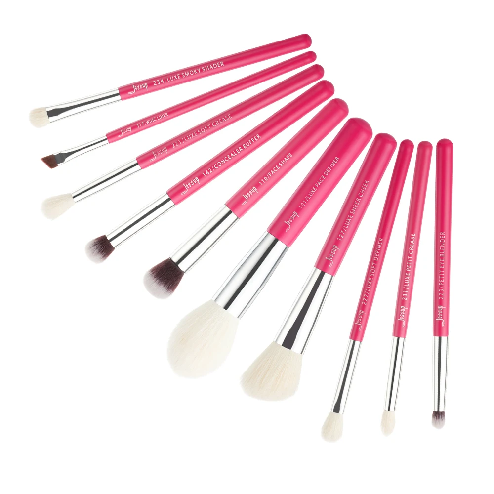 Billige Jessup 10 stücke Rose carmin Silber Professionelle Make Up Pinsel Set Make up Pinsel Schönheit Foundation Pulver Definierer Shader liner