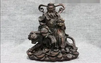 

Chinese Pure Bronze Zhao Gongming God of wealth Ride on Tiger Buddha Statue