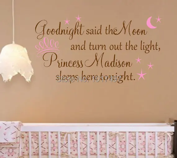 Personalized Princess Wall stickers ,Hot Pink Crown Vinyl Wall Decal Stickers For Princess Room Decoration
