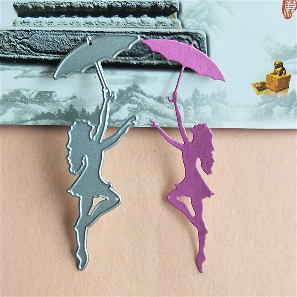 

1PC DIY Umbrella Girl Die Cutting Template Metal Cutting Dies Stencils Scrapbooking Decorative Embossing Suit Card 10.1*3.6cm