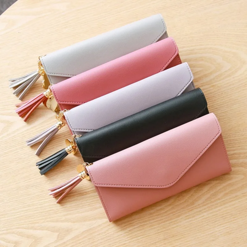 

Women Long Wallet Heart -Fold Leather With Window Coin Purse Young Fashion Wallet