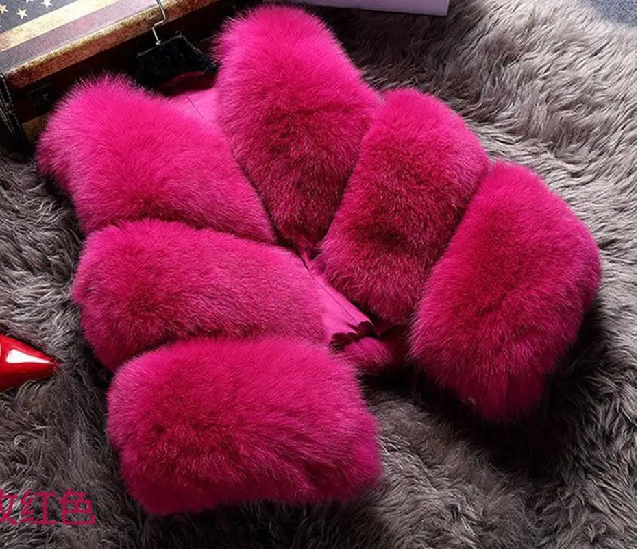 Новая мода высокая имитация Для женщин Искусственный мех жилет Короткое пальто зимняя женская теплая Толстая сращивания Куртки роскошный жилет верхняя одежда - Цвет: rose red
