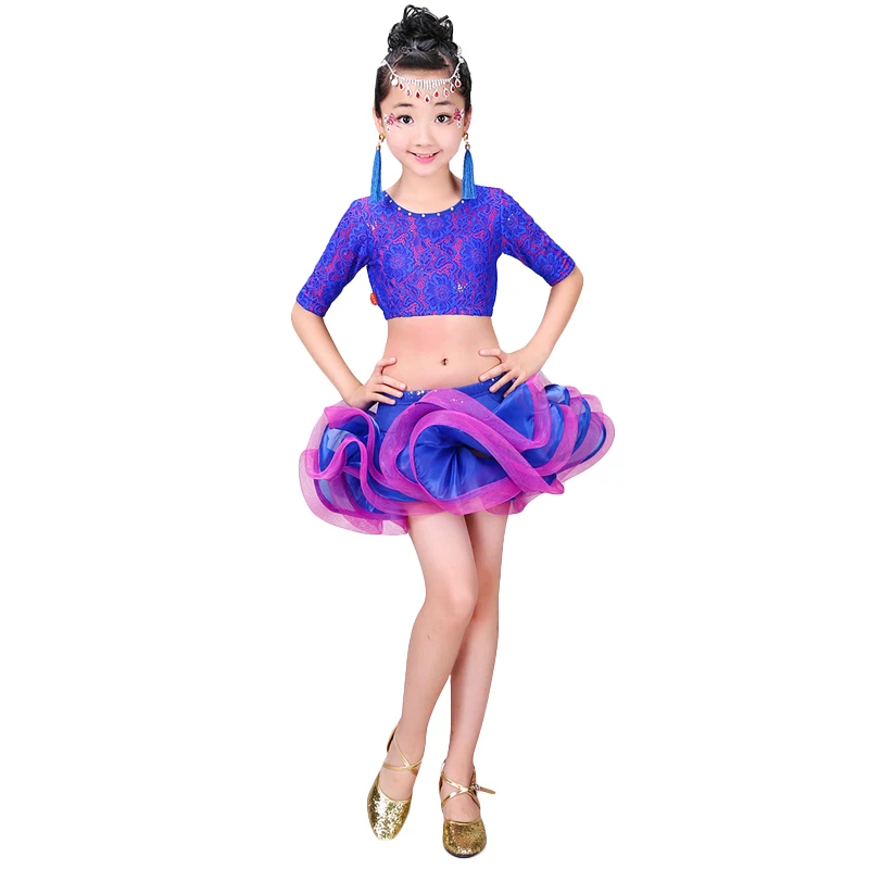 Новые детские костюмы для латинских танцев, современные танцевальные костюмы Фламенго для девочек, кружевное платье для латинских танцев