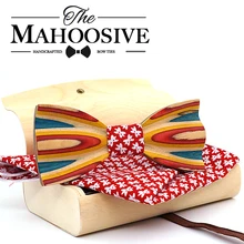 Mahoosive дерево галстук-бабочка точка жаккардовые Для мужчин Бабочка Самостоятельная галстук-бабочка бабочкой Карманный квадратный платок носовой платок костюм набор