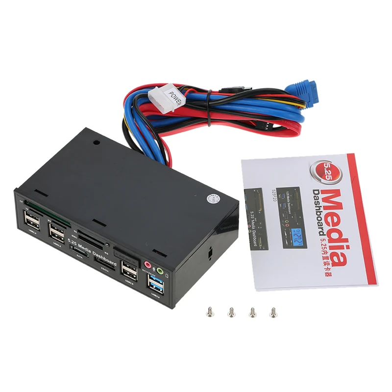 

Multi-Function USB 3.0 Hub eSATA SATA Port Internal Card Reader PC Dashboard Media Front Panel Audio Fits 5.25" Bay