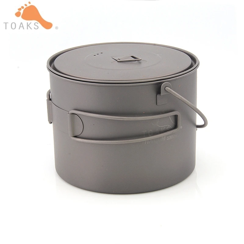 TOAKS de titanio olla 1.3L Camping al aire libre de utensilios de cocina colgando olla portátil ultraligero olla con asas plegables tapa 141g POT-1300-BH