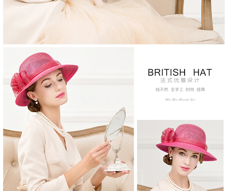 Британский стиль, летняя льняная церковная шляпа, красная винтажная Цветочная Кепка, Женская фетровая шляпа Eugenia, шляпы для банкета, свадьбы, Дерби, B-8170