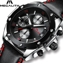 MEGALITH часы с хронографом мужские военные спортивные водонепроницаемые кварцевые наручные часы для мужчин черные кожаные аналоговые часы Reloj Hombre