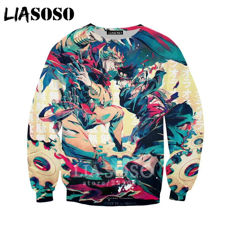 

LIASOSO 3D Print Men Tops Women Higashikata Josuke Hoodies Anime JoJo Bizarre Adventure Men's Sweatshirt O Neck Pullover B051-5