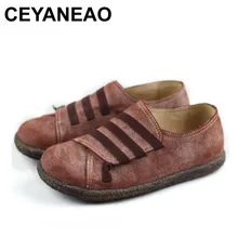 CEYANEAO женская обувь на плоской подошве с круглым носком без шнуровки женские лоферы Винтаж Обувь из натуральной кожи на плоской подошве для Для женщин женские Повседневное обувь