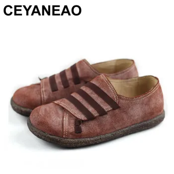 

CEYANEAO Shoes Woman Flat Round toe slip on Ladies Loafers Vintage Genuine Leather Flat Shoes for Women Female Casual Footwear