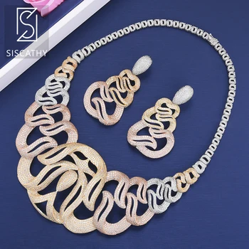 

Siscathy Luxury Cubic Zirconia Collar Necklace/Ring/Bracelet/Earrings Luxury Women Accessories Wedding Statement Jewelry Sets