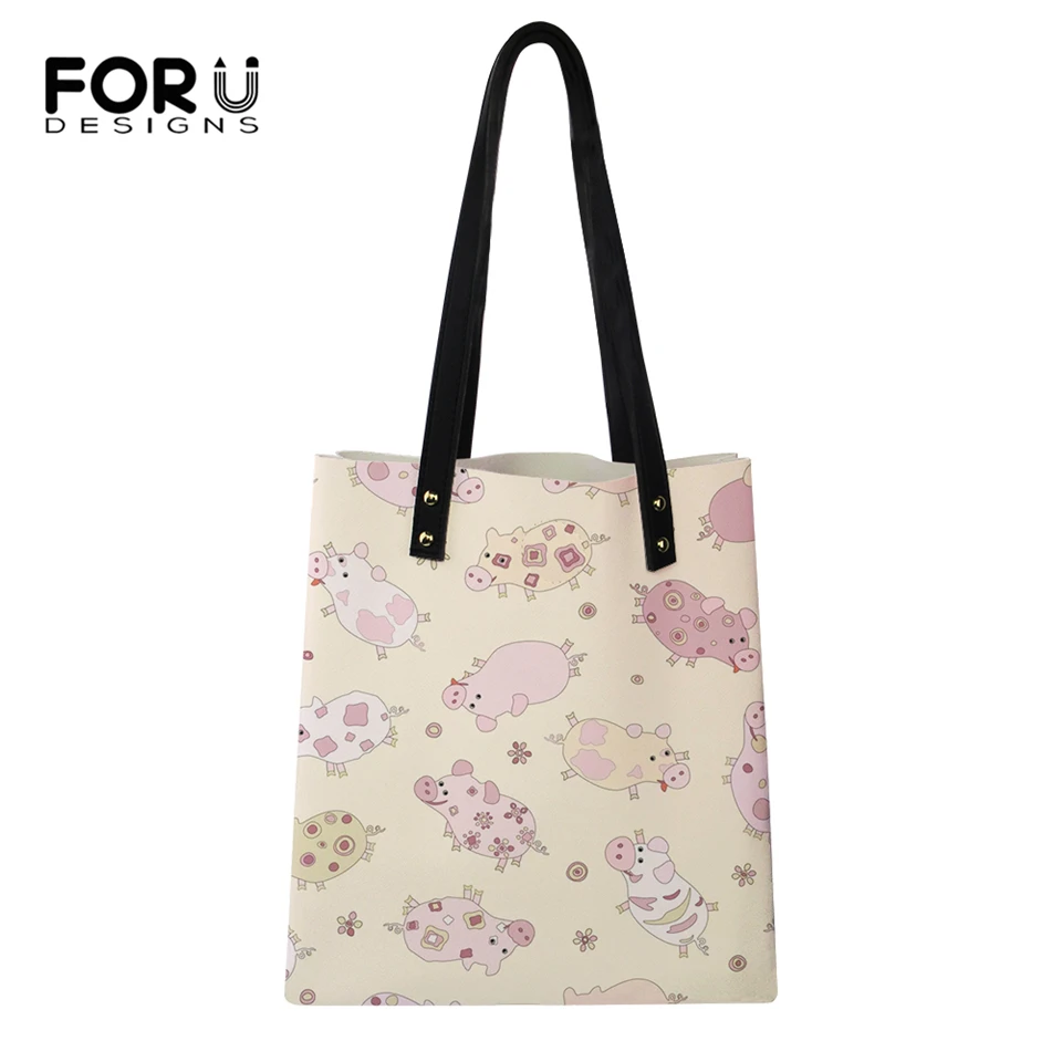 

FORUDESIGNS Fashion Women Toet Handbags Cartoon Pig Print Pattern Girls Shoulder Bags Large Capacity Travel Storage Package Bags