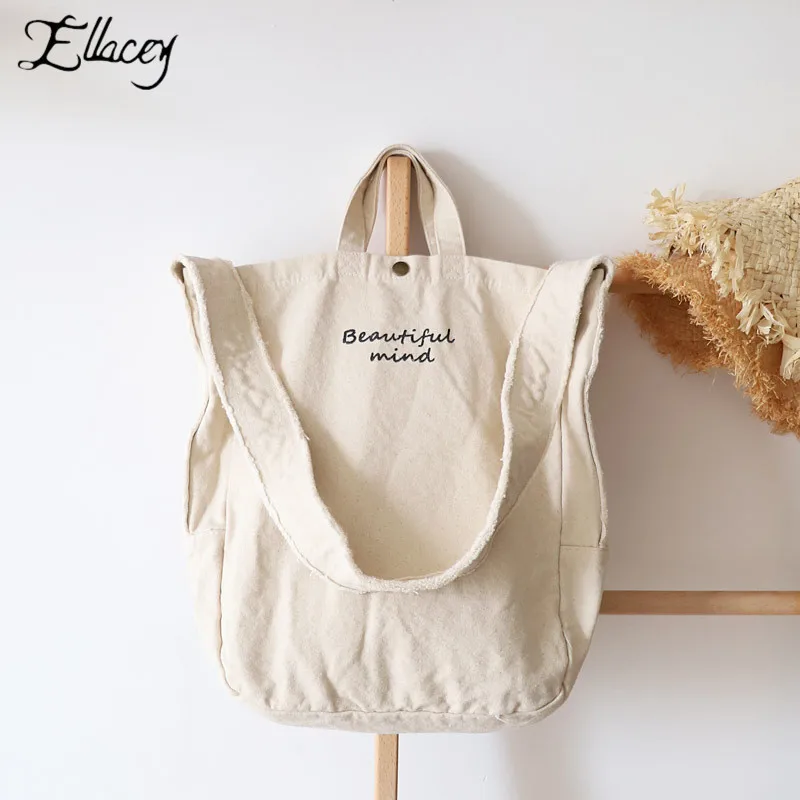 

Casual Large Capacity Canvas Tote Bag Fabric Cloth Reusable Shopping Bag Women Beach Handbags Simple Letter Printed Shoulder Bag