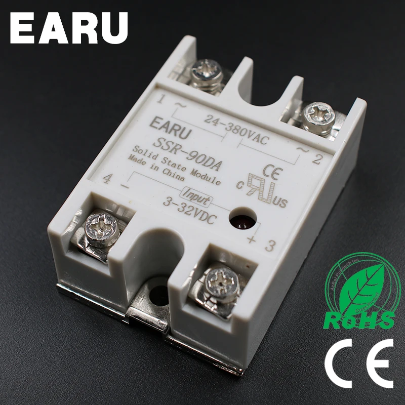 

DC 3-32V Input AC 24-480V Output SSR 90A Solid State Relay SSR-90DA SSR-90 DA for PID Temperature Controller Voltage Transformer
