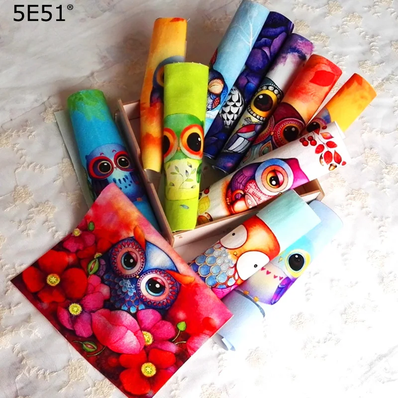 

Handmade cloth DIY cotton sail patchwork / hand dyed cloth printing and dyeing canvas digital printed cloth hand-painted owl
