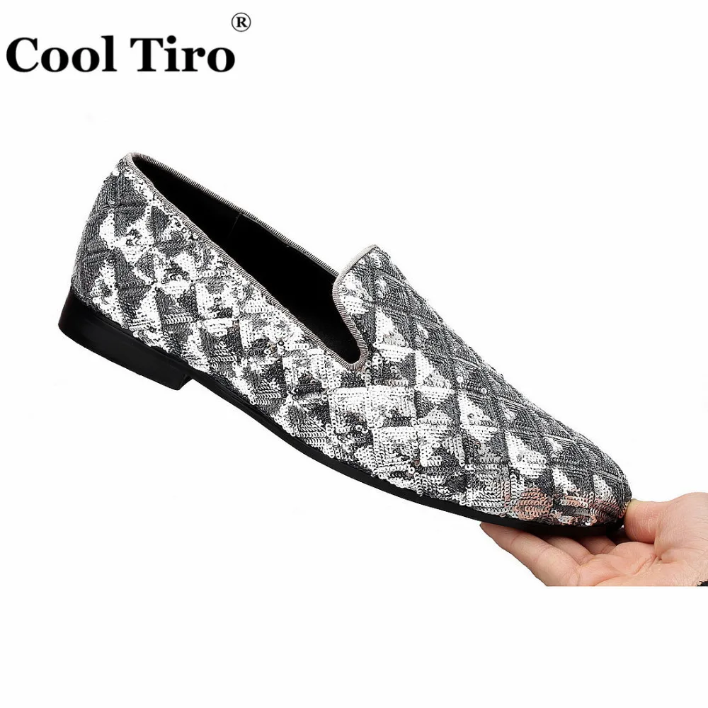 Silver Sequin canvas Slippers Men's Loafers (7)