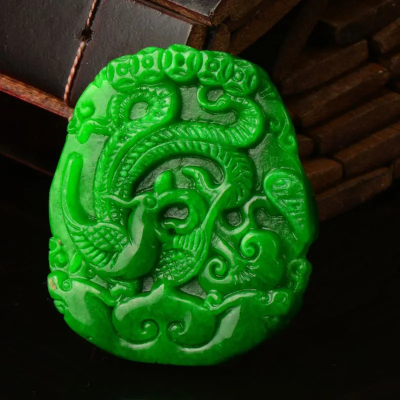

KYSZDL natural green yu stone Hand Carved dragon necklace pendant men and women Sweater chain pendant ornament gifts