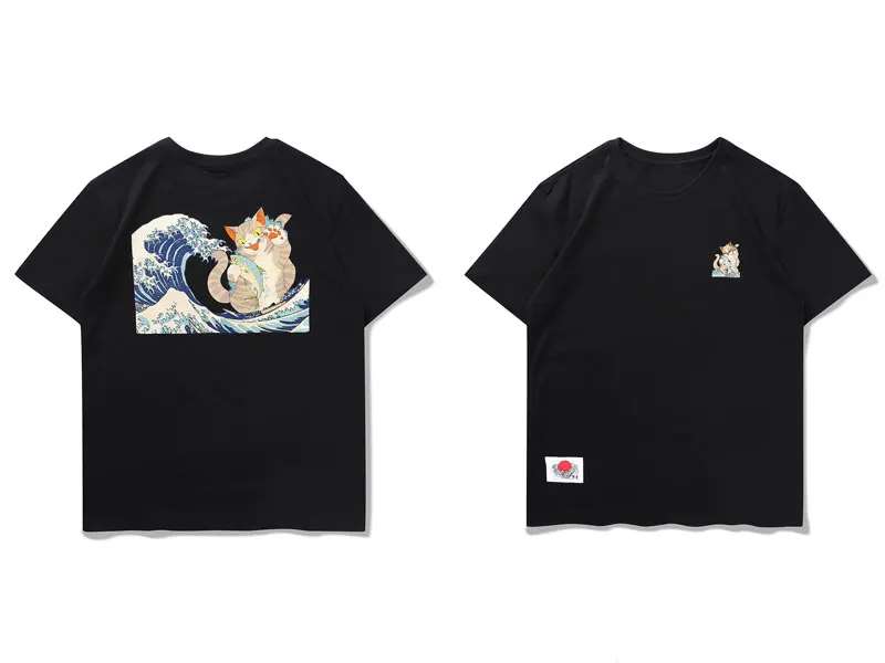 Japanese Ukiyo-E Cat Wave Print Tshirts 1