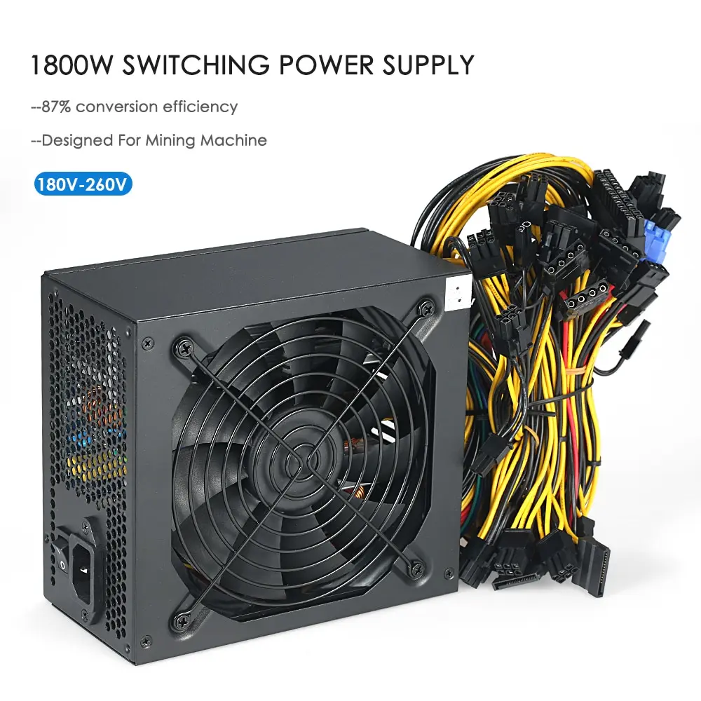 

1800W Switching Server Power Supply High Efficiency Mining Machine Power Source for Ethereum S9 S7 L3 Rig Mining Bitcoin180-260V