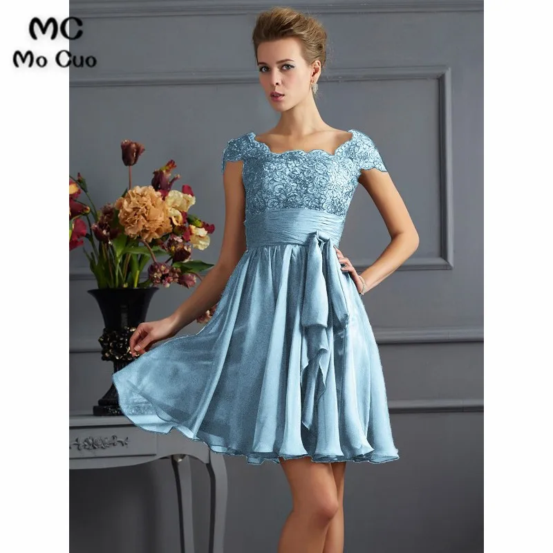 A-Line Scoop Lace Short Chiffon Bridesmaid Dresses6689