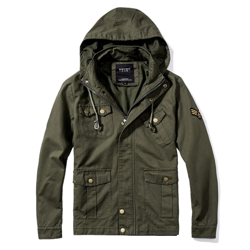 Новый карманы военные ветровка Для мужчин Куртки Для мужчин Костюмы Демисезонный куртка пальто хлопковая куртка с капюшоном пальто