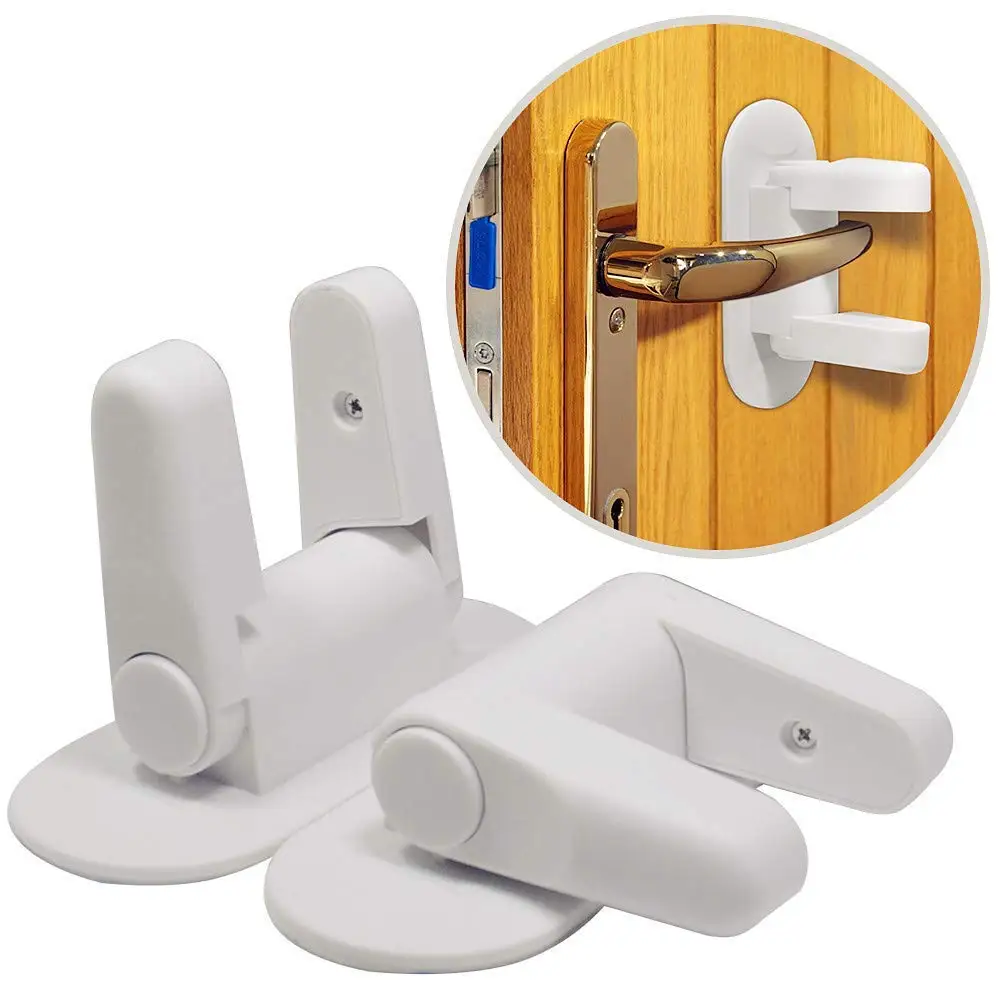 White, 4 Pack Child Safety Locks by AIRSPO Door Lever Lock Child/Pets Proof Door Handle Lock with 3M Adhesive 