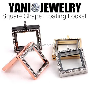 

10pcs/lot Fashion 30mm Crystal Square Floating Locket Charm Glass Memory Locket without Chain Pendant