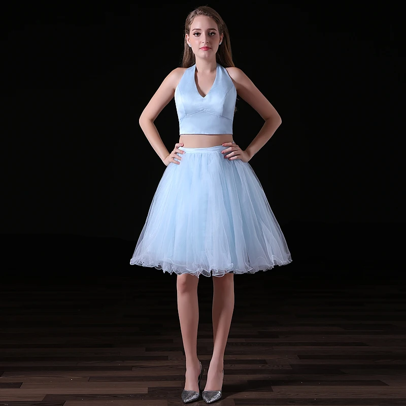 Forevergracedress реальные фотографии Двойка Тюль Коктейльное Платье пикантные голубой Холтер Короткие Homecoming платье плюс Размеры