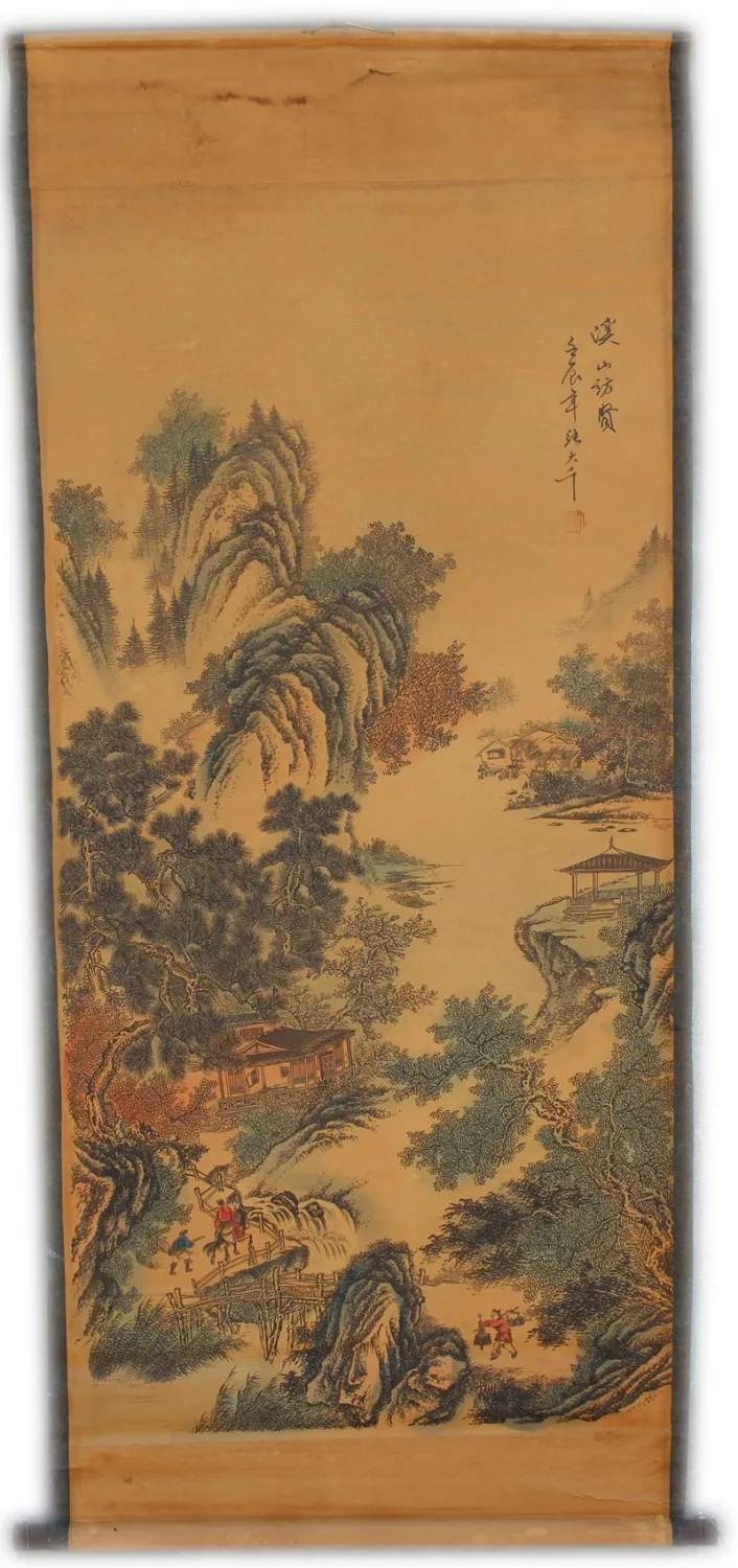 

Rare Hand-painted QingDyansty Chinese vertical axis paintings,Landscape scenery,#01,hand drawn, free shipping