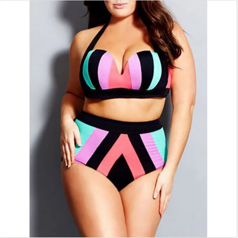 

ITFABS 2017 stripe New Sexy Bikinis Women Swimsuit High Waisted Bathing Suits Swim Push Up Bikini Set Plus Size Swimwear 4XL