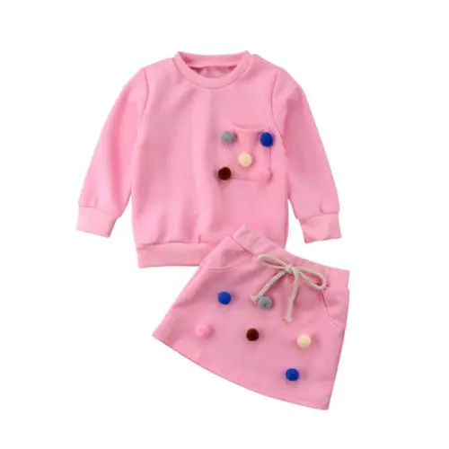 

2Pcs Cute Baby Girls Long Sleeve Ball Tops T-shirt Sweat Skirt Clothes Sets Cotton Girl Toddler Infant Kids Outfits 1-6T
