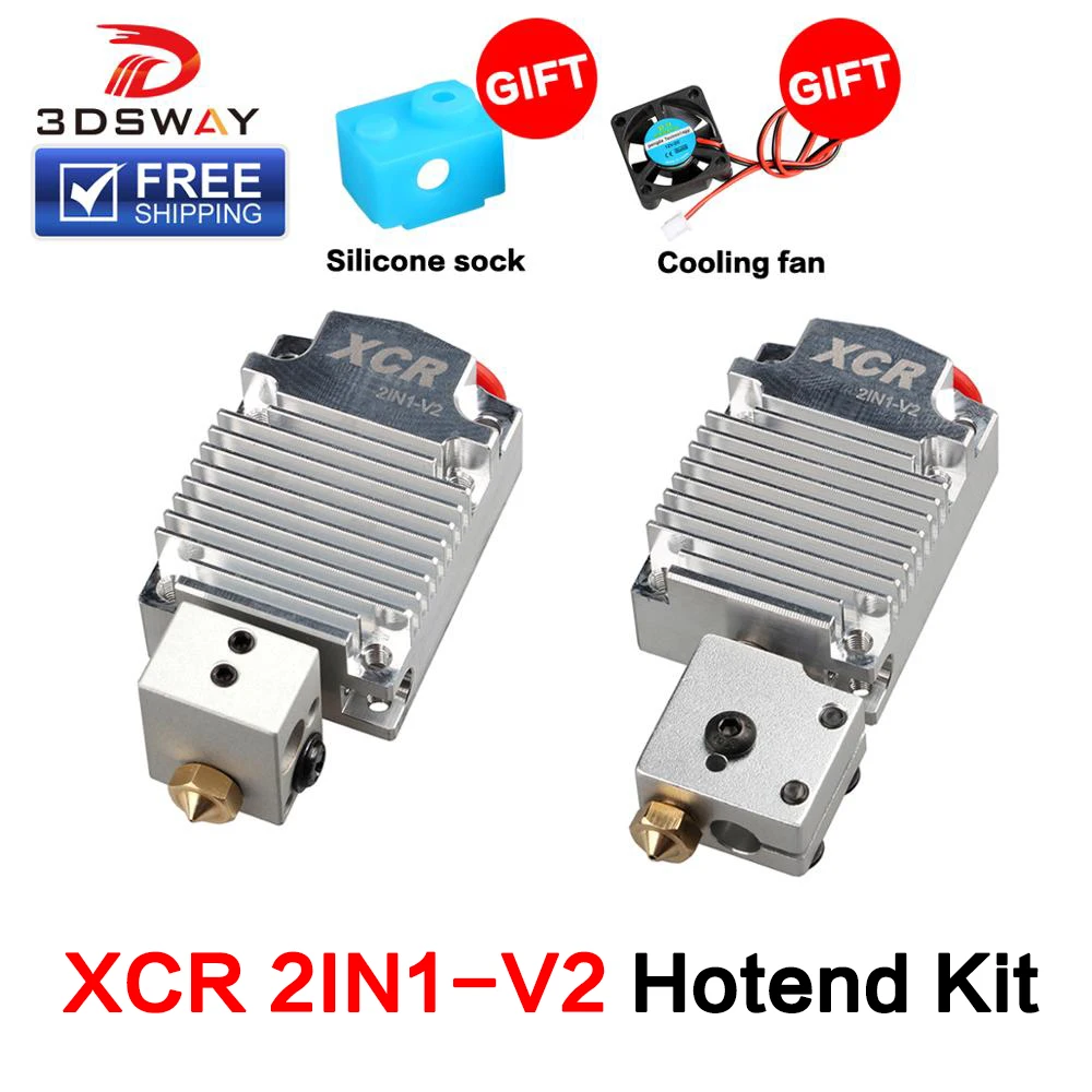 3 DSWAY 3D طابعة جزء XCR 2IN1-V2 اللون التبديل Hotend اثنين اللون NV6 ساخنة 0.4/1.75 بركان فوهة 0.8 سيليكون جورب و مروحة