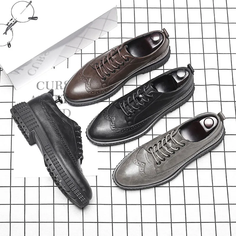 Zapatos Respirant Cuir Taille gray Hommes Sculpté Britannique Richelieu Casual Vintage Bout 38 44 Mode Pointu Chaussures Black brown En ZiXOTPlwku