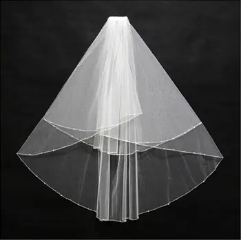 

Romantic Short Bridal Veil Bead 2 layers With Comb White Tulle Veil for Wedding Bridal Party 2019