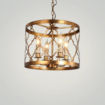 

American gold wrought iron living room chandelier bedroom porch clothing store coffee shop creative personality retro wrought