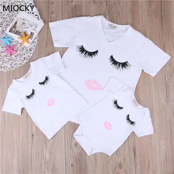

2019 Mom and Daughter Matching Clothes Women Mother&Kids Baby Girl Summer Short Sleeve Eyelash Bodysuit T Shirts Clothes E051