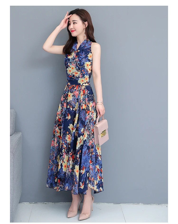 Элегантное шифоновое богемное платье миди с цветочным принтом, летнее винтажное платье размера плюс 3XL, Пляжное Платье макси с принтом, женское платье бодикон, вечерние платья