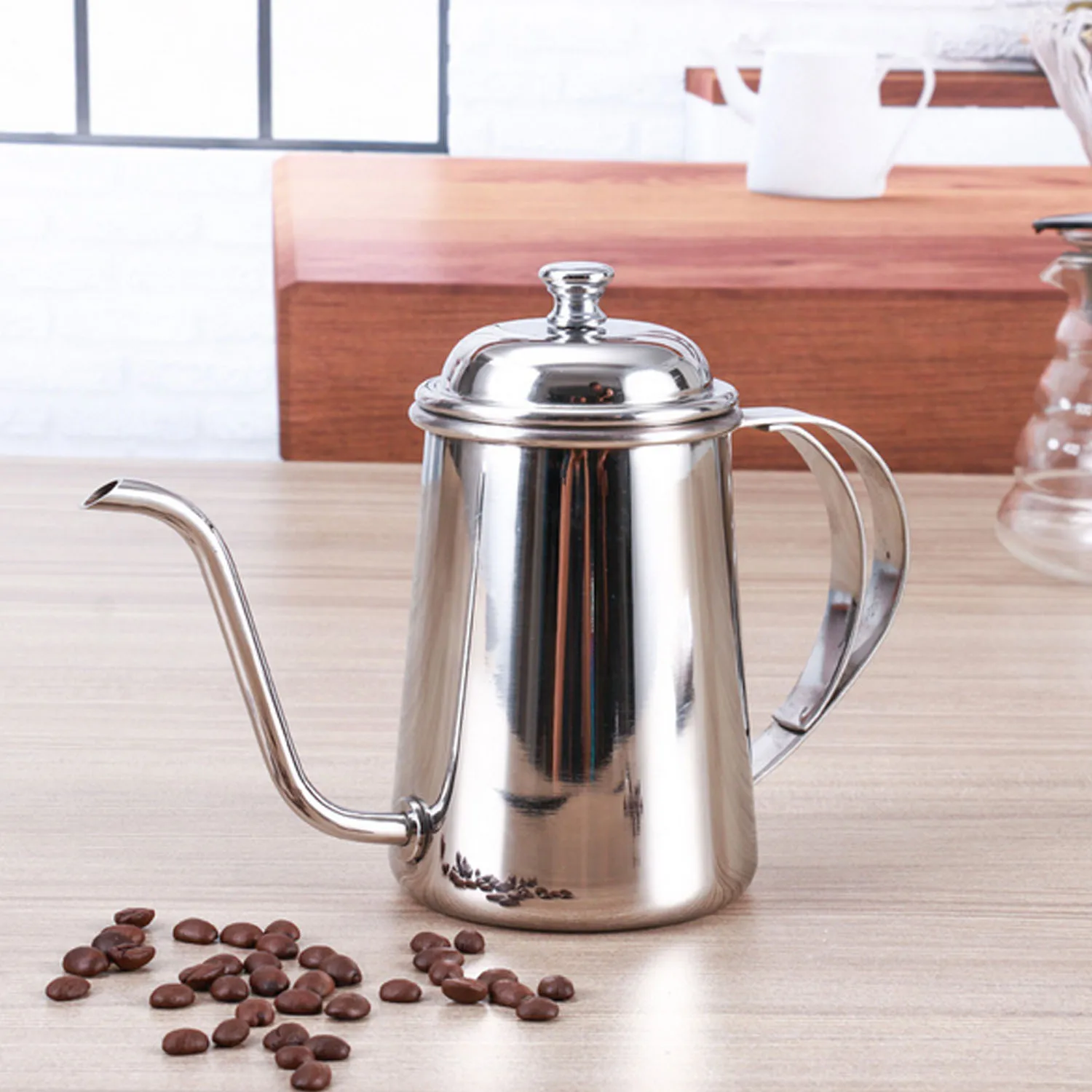 

Behogar650ml Elegant Stainless Steel Gooseneck Spout Kettle Long Mouth Drip Coffee Tea Pot Teapot Kettle for Home Office Silver