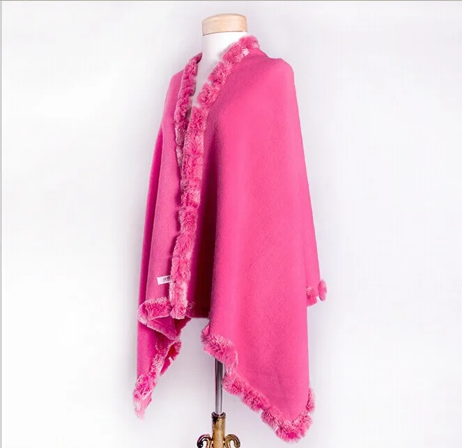 Модный шарф женский зимний шерсть с четырьмя бортами Кролик меховая шаль шарф теплый шерстяной бренд Scart - Цвет: plum