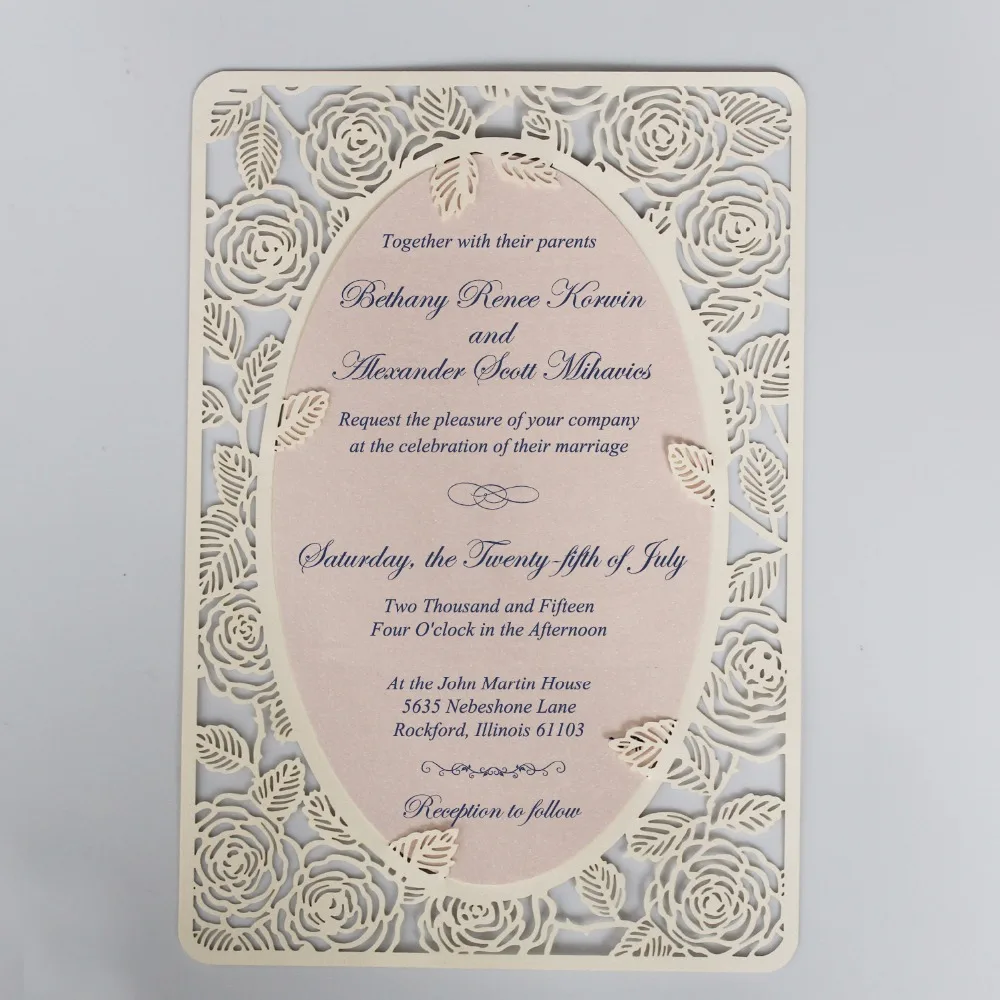 Off White Rose Wedding Invite