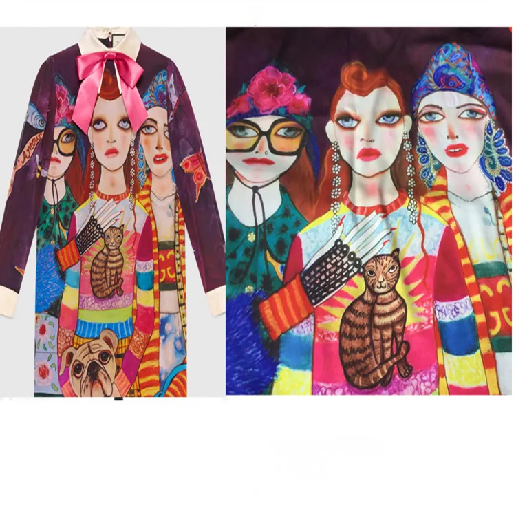 

170X150cm Located L'Aveugle Par Amour Cartoon Characters Figures Stretch Polyester Fabric for Woman Girl Summer Dress DIY-AF548