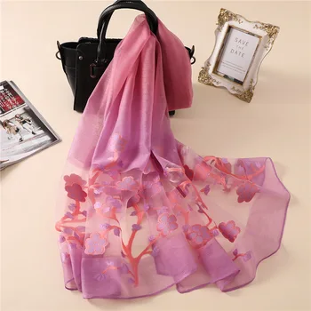 

Spring Scarf Fashion Imitation silk rose Organza Scarf Wrap Long Scarves pashmina Cut flowers scarves Plum blossom wrap