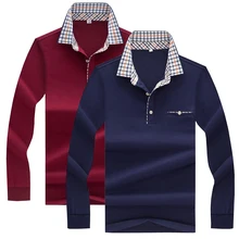 2 шт Весна Осень Новые поло высокого качества брендовый, Деловой, Повседневный мужской поло рубашка с длинным рукавом Твердые рубашки поло мужские Топы И Футболки